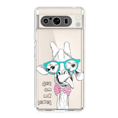 Blingy's Schutzhülle für Google Pixel 8 Pro, lustiges Giraffenmuster, kreatives Cartoon-Tier-Design, transparent, weich, TPU, transparent, kompatibel mit Google Pixel 8 Pro 6,7 Zoll (Cocky Giraffe) von Blingy's