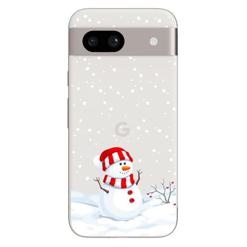 Blingy's Schutzhülle für Google Pixel 8a, Weihnachtsmuster, Schneemann-Stil, mit fallender Schneeflocke, transparent, weiches TPU, 15,5 cm (6,1 Zoll) (Schneemann) von Blingy's