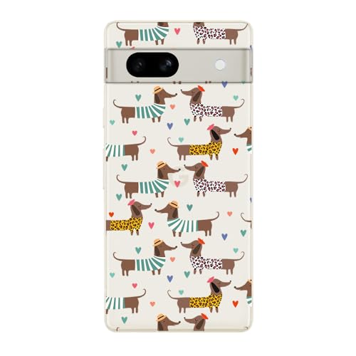 Blingy's Schutzhülle für Google Pixel 8a, bezaubernder Dackel-Hund mit Herzmuster, niedliches Tier-Design, transparent, weiches TPU, 15,5 cm (6,1 Zoll) (Dackel in Hemden) von Blingy's