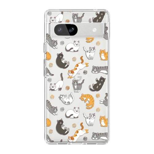 Blingy's Schutzhülle für Google Pixel 8a, lustiger Katzen-Stil, niedliches Cartoon-Tier-Design, transparent, weiches TPU, kompatibel mit Google Pixel 8a (6,1 Zoll) (Katzen) von Blingy's