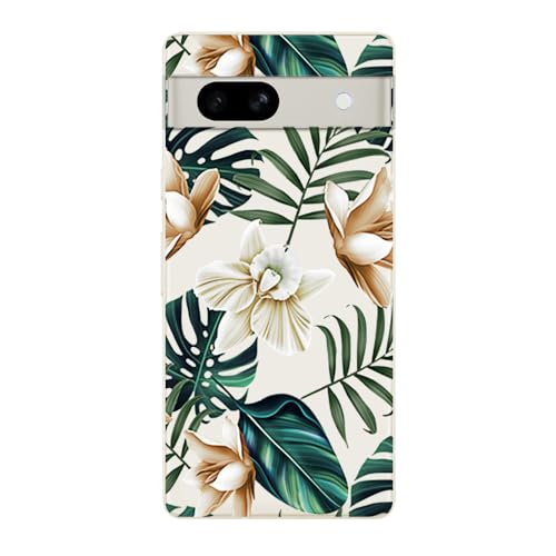 Blingy's Schutzhülle für Google Pixel 8a, tropisches Dschungelblumenmuster mit Palmblättern, transparent, weiches TPU, 15,5 cm (6,1 Zoll) (weißer Blütenfarn) von Blingy's
