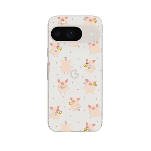 Blingy's Schutzhülle für Google Pixel 9, niedliches Schweine-Stil mit Pizza-Muster, lustiges Cartoon-Tier-Design, transparent, weiches TPU, transparent, 6,3 Zoll (6,3 Zoll) (Lebensmittelschwein) von Blingy's