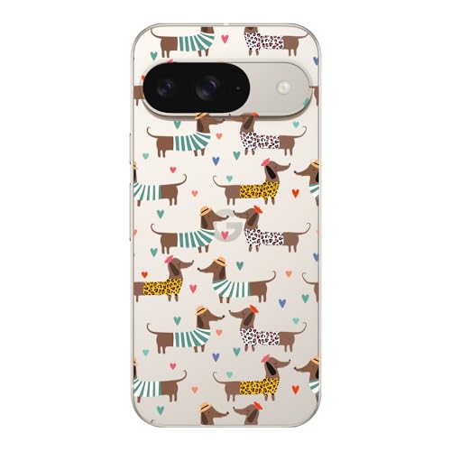 Blingy's Schutzhülle für Google Pixel 9 Pro XL, bezaubernder Dackel-Hunde-Stil mit Herzmuster, niedliches Tier-Design, transparent, weiches TPU, 17,3 cm (6,8 Zoll), Dackel in Hemden) von Blingy's