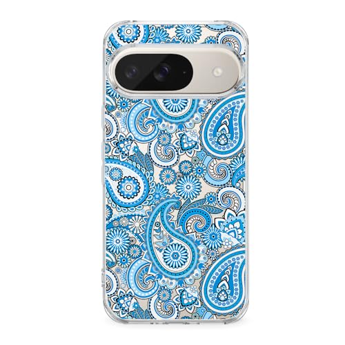 Blingy's Schutzhülle für Google Pixel 9 Pro XL, lustiges Paisleymuster, ethnischer Kunst-Stil, cooles Blumen-Bandana-Design, transparent, weiches TPU, transparent, 17,3 cm (6,8 Zoll), Eisblaues von Blingy's