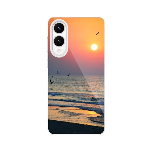 Blingy's Schutzhülle für S25, Motiv: Sonnenuntergang, Strand, Ozean, Naturlandschaft, malerischer Stil, weiche TPU-Schutzhülle (Sonnenuntergang am Strand) von Blingy's