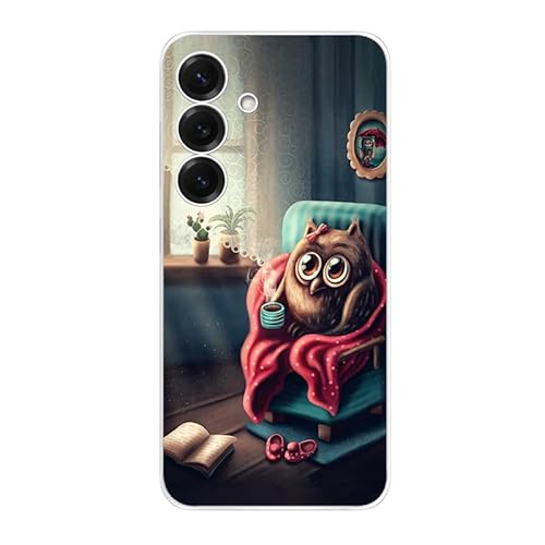 Blingy's Schutzhülle für S25, lustiges Eulenmuster, niedliches Vogel-Design, lustiger Cartoon-Tier-Stil, weiche TPU-Schutzhülle (gemütliche Eule) von Blingy's