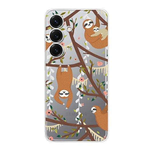 Blingy's Schutzhülle für S25, lustiges Faultier-Design, niedliches Cartoon-Tier-Stil, transparent, weiches TPU, transparent (Faultiere in Bäumen) von Blingy's