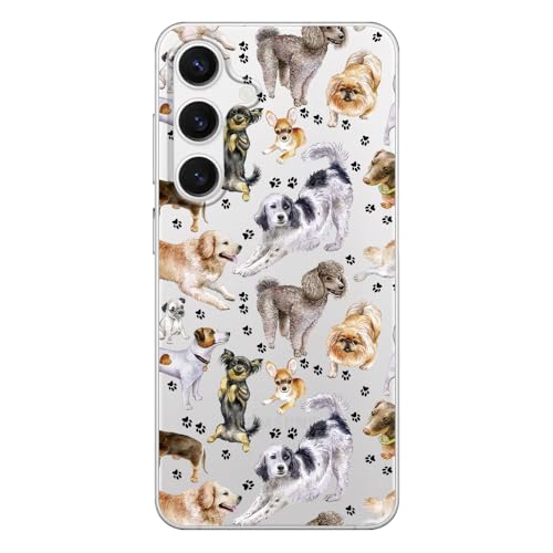 Blingy's Schutzhülle für S25, lustiges Hunde-Design mit Pfotenabdruck-Muster, niedlicher Tierstil, transparent, weiches TPU, transparent (Hunde mit Aufdruck) von Blingy's