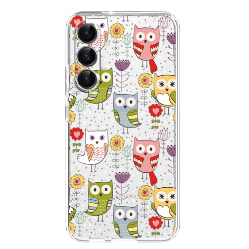 Blingy's Schutzhülle für Samsung Galaxy S25 Plus, süßes Eulen-Vogel-Design, Tier-Cartoon-Stil, transparent, weiches TPU, 17,5 cm (6,7 Zoll), bunte Eulen) von Blingy's