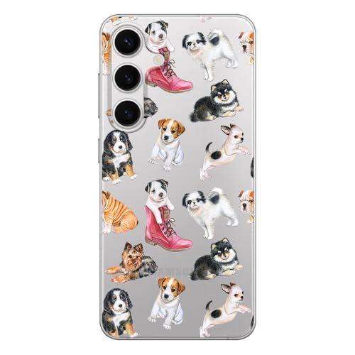 Blingy's Schutzhülle für S25, niedliches Hundemuster, lustiges Haustier-Design, niedliches Cartoon-Tier-Stil, transparent, weiches TPU, transparent (Hund im Schuh) von Blingy's