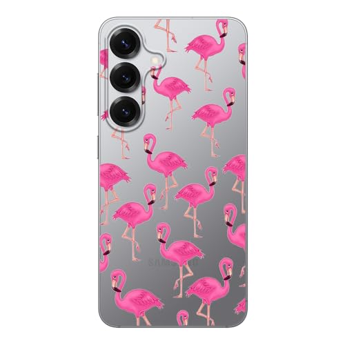 Blingy's Schutzhülle für S25, tropisches Flamingo-Vogel-Design, niedlicher Tierstil, transparent, weiches TPU, transparent (rosa Flamingos) von Blingy's