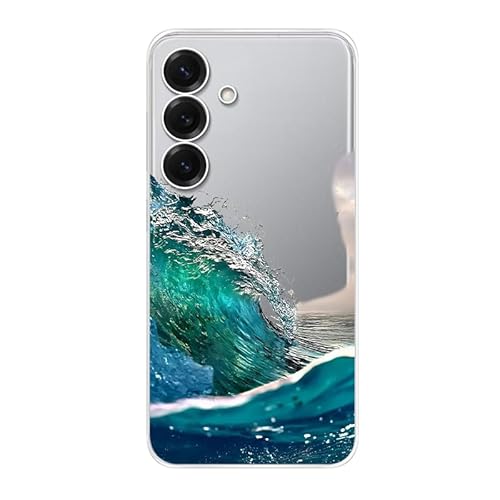 Blingy's Schutzhülle für S25E, Motiv: Ozeanwellen, Naturlandschaft, Strandstil, transparent, weiches TPU, transparent (Ozeanspritzer) von Blingy's