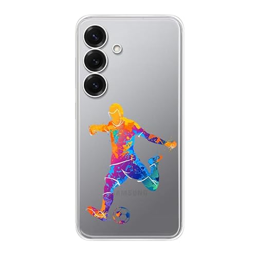 Blingy's Schutzhülle für S25E, lustiges Fußball-Design, cooler Sport-Stil, transparent, weiches TPU, transparent (Fußballspieler) von Blingy's
