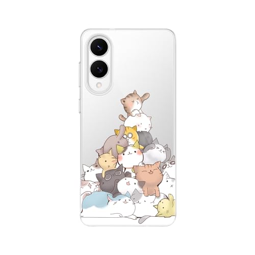 Blingy's Schutzhülle für S25E, lustiges Katzen-Design, niedliches Cartoon-Tier-Stil, transparent, weiches TPU, transparent (Katzenflor) von Blingy's