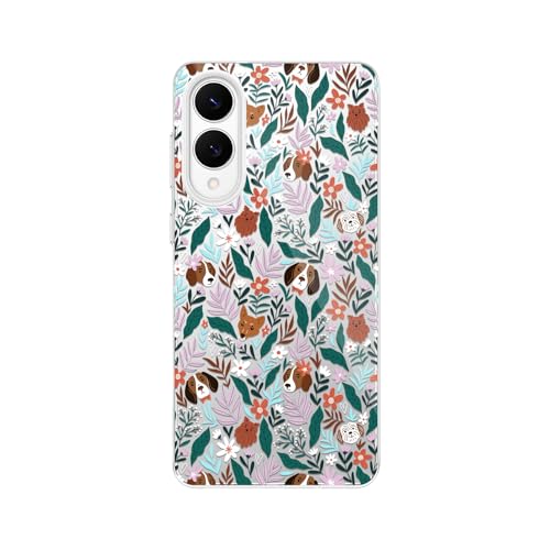 Blingy's Schutzhülle für S25E, niedliches Blumenmuster mit lustigem Cartoon-Tier-Stil, transparent, weiches TPU, transparent (Hundgesichter) von Blingy's