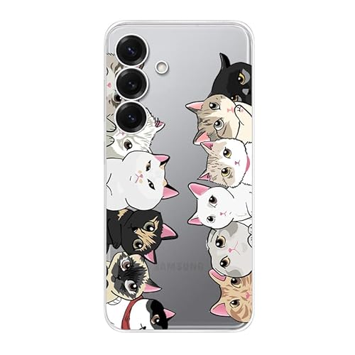 Blingy's Schutzhülle für S25E, niedliches Katzen-Design, lustiger Cartoon-Tier-Stil, transparent, weiches TPU, transparent (Katzen-Umriss) von Blingy's