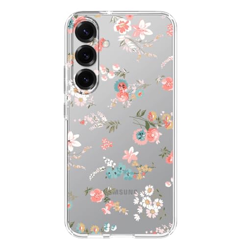 Blingy's Schutzhülle für S25E, süßes Blumendesign, lustiger Blumenstil, transparent, weiches TPU, transparente Schutzhülle (blaue und rosa Rosenblätter) von Blingy's