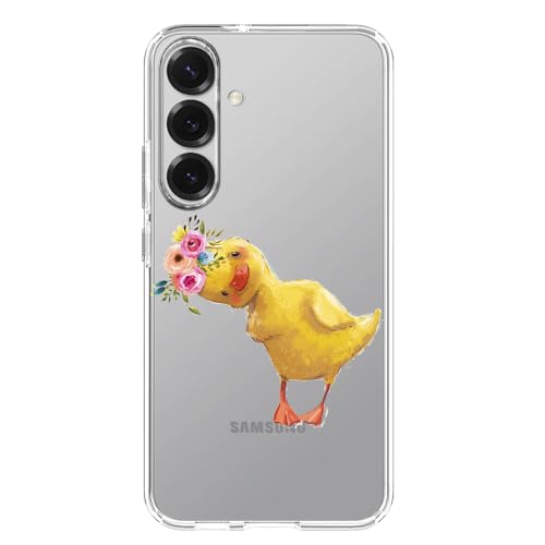 Blingy's Schutzhülle für S25E, süßes Entenmuster, lustiger Cartoon-Tier-Stil, transparent, weiches TPU, transparent (Blumenente) von Blingy's