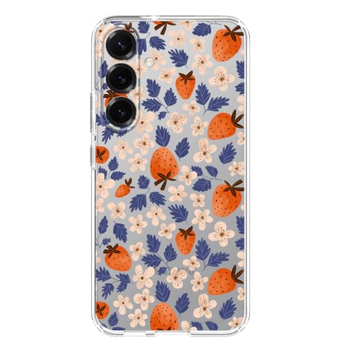 Blingy's Schutzhülle für S25E, süßes Erdbeermuster, lustig, tropische Früchte, transparent, weiches TPU, transparent (Erdbeeren mit Blumen) von Blingy's