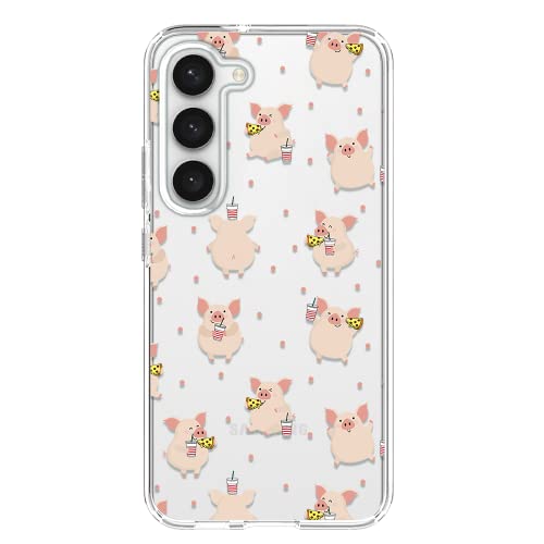 Blingy's Schutzhülle für Samsung Galaxy S23, süßes Schwein, das Pizza isst, lustiger Tierstil, transparent, weich, TPU, Schutzhülle, transparent, kompatibel mit Samsung Galaxy S23 6,1 Zoll (Food Pig) von Blingy's