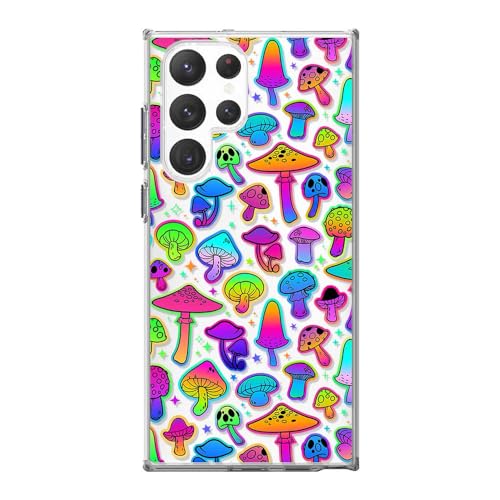 Blingy's Schutzhülle für Samsung Galaxy S23 Ultra, Trippy Magic Mushroom Pattern Psychedelic Mushroom Style Transparent Soft TPU Schutzhülle Klar Case 6,8 Zoll (Verschiedene Pilze) von Blingy's