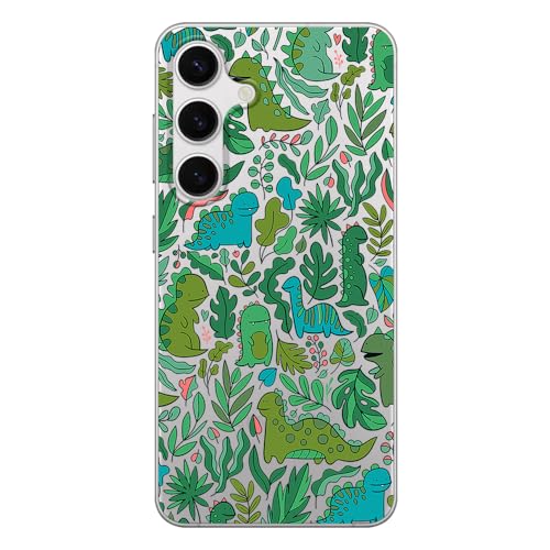 Blingy's Schutzhülle für Samsung Galaxy S24, lustiges Dinosaurier-Muster, niedlicher Cartoon-Tier-Stil, transparent, weiches TPU, 15,7 cm (6,2 Zoll), grüner Dinosaurier) von Blingy's