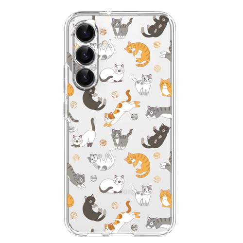 Blingy's Schutzhülle für Samsung Galaxy S24, lustiges Katzen-Design, niedlicher Cartoon-Tier-Stil, transparent, weiches TPU, transparent, kompatibel mit Samsung Galaxy S24 15,7 cm (6,2 Zoll) (Katzen) von Blingy's
