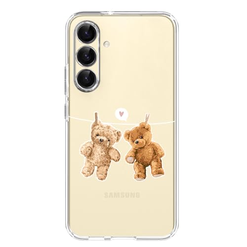 Blingy's Schutzhülle für Samsung Galaxy S24, niedliches Teddybär-Design, Cartoon-Tier-Stil, transparent, weiches TPU, transparent, kompatibel mit Samsung Galaxy S24 15,7 cm (6,2 Zoll) (hängende von Blingy's