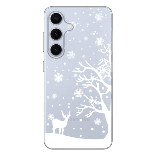 Blingy's Schutzhülle für Samsung Galaxy S24 Plus, Weihnachtsmuster mit Winter-Hirsch, fallende Schneeflocken, transparent, weich, TPU, transparent, 17,5 cm (6,7 Zoll) (Schneehirsch) von Blingy's