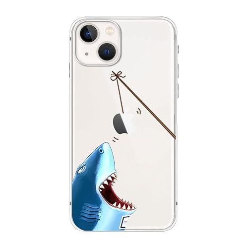 Blingy's Schutzhülle für iPhone 13 (6,1 Zoll), lustiger Hai-Stil, Ozeanfisch, Muster, Cartoon-Tier, Strand-Design, transparent, weich, TPU, transparent, kompatibel mit iPhone 13, 15,5 cm (6,1 Zoll) von Blingy's