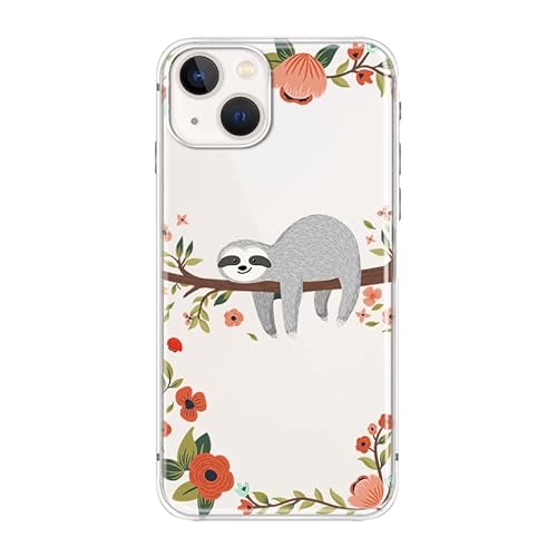 Blingy's Schutzhülle für iPhone 14, Frauen und Mädchen, niedliches Faultier-Muster, lustiges Cartoon-Tier-Design, transparent, weich, TPU, Schutzhülle, kompatibel mit iPhone 14, 15,5 cm (6,1 Zoll) von Blingy's