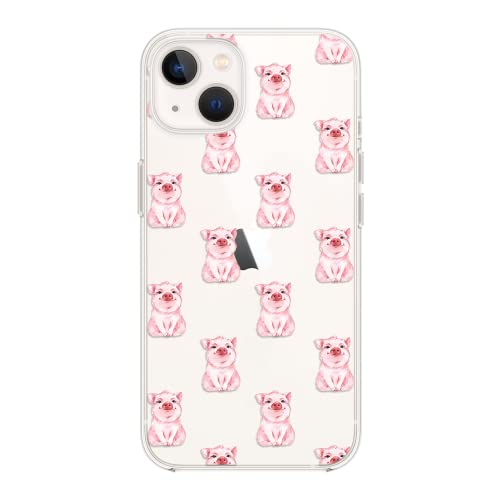 Blingy's Schutzhülle für iPhone 14, süßes Schweinemuster, lustiges Cartoon-Tier-Design, transparent, weiches TPU, 15,5 cm (6,1 Zoll), süßes Schweinchen von Blingy's