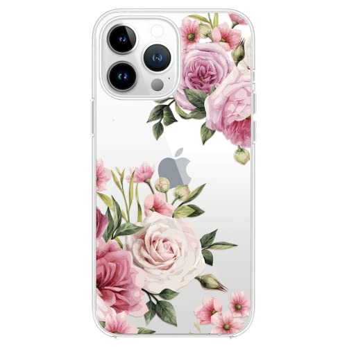 Blingy's Schutzhülle für iPhone 14 Pro, süßes Rosenmuster, hübsches Blumenmuster, Rosen-Design, transparent, weiches TPU, transparent, 15,5 cm (6,1 Zoll) (Fancy Roses) von Blingy's