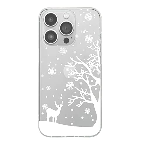 Blingy's Schutzhülle für iPhone 14 Pro Max, Weihnachtsmuster, Winterhirsch mit fallenden Schneeflocken, transparent, weiches TPU, transparent, 17 cm (6,7 Zoll), Schneehirsch) von Blingy's