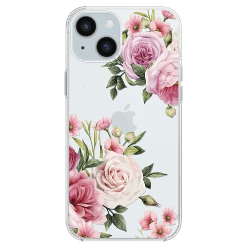 Blingy's Schutzhülle für iPhone 15, für Damen und Mädchen, süßes Rosenmuster, hübsches Blumendesign, transparent, weiches TPU, transparent, kompatibel mit iPhone 15, 15,5 cm (6,1 Zoll) (Fancy Roses) von Blingy's