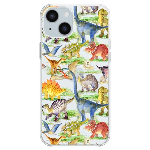 Blingy's Schutzhülle für iPhone 15, lustiger Dinosaurier-Stil, lustiges Cartoon-Tier-Design, transparent, weiches TPU, transparent, 15,5 cm (6,1 Zoll) (Dinosaurier-Design) von Blingy's