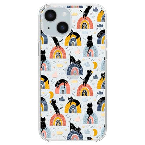 Blingy's Schutzhülle für iPhone 15, lustiger Katzenstil mit Regenbogenmuster, niedliches Cartoon-Tier-Design, transparent, weiches TPU, transparent, 6,1 Zoll (Regenbogen-Katzen) von Blingy's