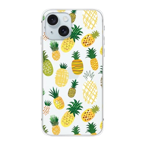 Blingy's Schutzhülle für iPhone 15, lustiges Ananas-Muster, niedliches tropisches Cartoon-Früchte-Design, transparent, weiches TPU, 15,5 cm (6,1 Zoll) (Insel-Ananas) von Blingy's