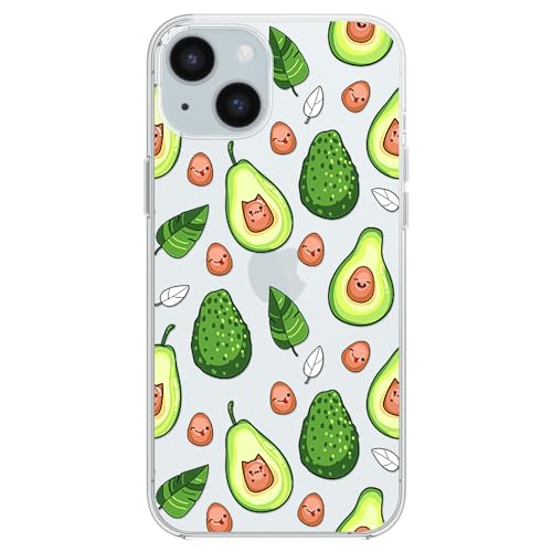 Blingy's Schutzhülle für iPhone 15, lustiges Avocado-Motiv, niedliches tropisches Cartoon-Obst-Design, transparent, weiches TPU, 15,5 cm (6,1 Zoll), Happy Avocados) von Blingy's