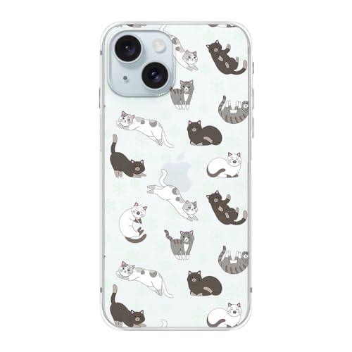 Blingy's Schutzhülle für iPhone 15, niedlicher Katzenstil mit Winter-Schneeflockenmuster, lustiges Cartoon-Tier-Design, transparent, weiches TPU, transparent, 6,1 Zoll (15,5 cm) (Schneeflockenkatzen) von Blingy's