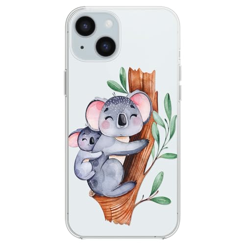 Blingy's Schutzhülle für iPhone 15, niedlicher Koalabär-Stil, lustiges Cartoon-Tier-Design, transparent, weich, TPU, transparent, kompatibel mit iPhone 15, 15,5 cm (6,1 Zoll) (Koala-Familie) von Blingy's