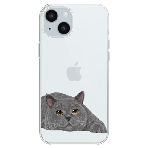 Blingy's Schutzhülle für iPhone 15, niedliches Katzen-Design, lustiges Cartoon-Tier-Design, transparent, weiches TPU, 15,5 cm (6,1 Zoll), britische Kurzhaar-Hülle von Blingy's