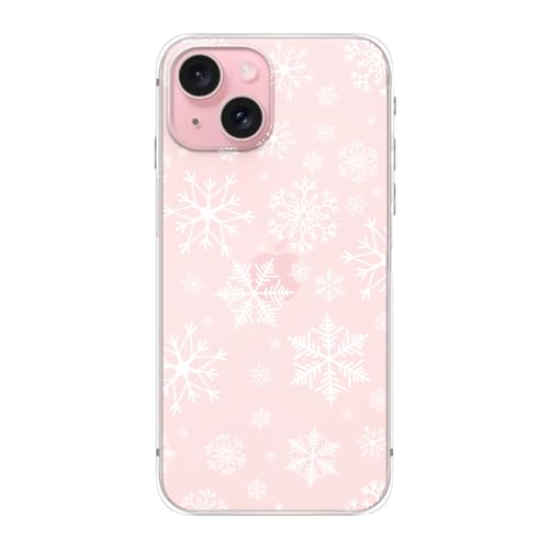 Blingy's Schutzhülle für iPhone 15, niedliches Weihnachtsmuster mit Winterschneeflocken-Design, transparent, weich, TPU, transparent, kompatibel mit iPhone 15, 15,5 cm (6,1 Zoll) (große Schneeflocken) von Blingy's