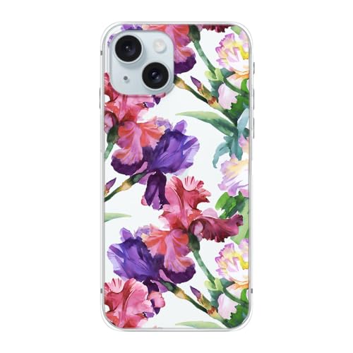 Blingy's Schutzhülle für iPhone 15 Plus, Blumenmuster, schönes Blumendesign, transparent, weiches TPU, 17 cm (6,7 Zoll), Blühende lila Blumen von Blingy's