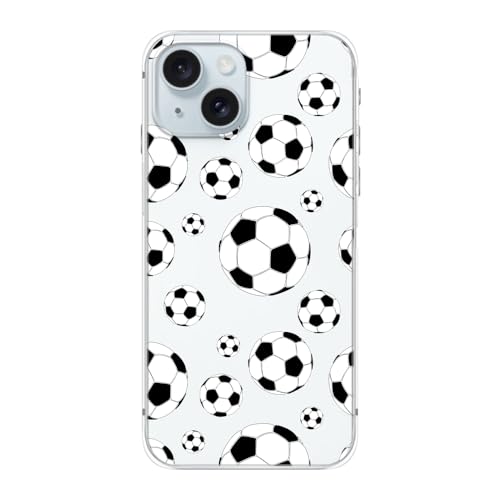 Blingy's Schutzhülle für iPhone 15 Plus, lustiges Fußball-Muster, cooles Sport-Design, transparent, weiches TPU, 17 cm (6,7 Zoll), Fußball-Stil von Blingy's