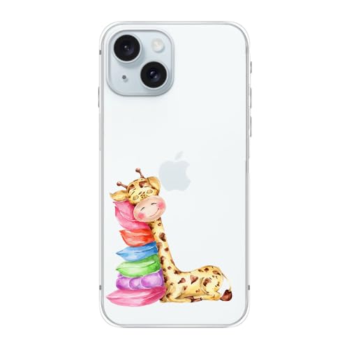 Blingy's Schutzhülle für iPhone 15 Plus, lustiges Giraffenmuster, niedliches Cartoon-Tier-Design, transparent, weiches TPU, 17 cm (6,7 Zoll) (schlafende Giraffe) von Blingy's