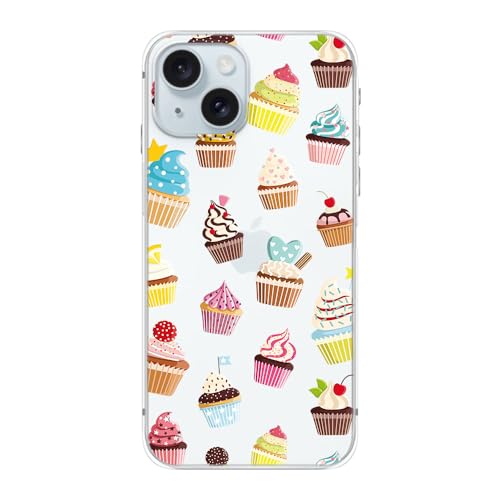 Blingy's Schutzhülle für iPhone 15 Plus, süßes Cupcake-Muster, lustiges süßes Essen, transparent, weiches TPU, transparent, 17 cm (6,7 Zoll), Cupcake-Stil von Blingy's