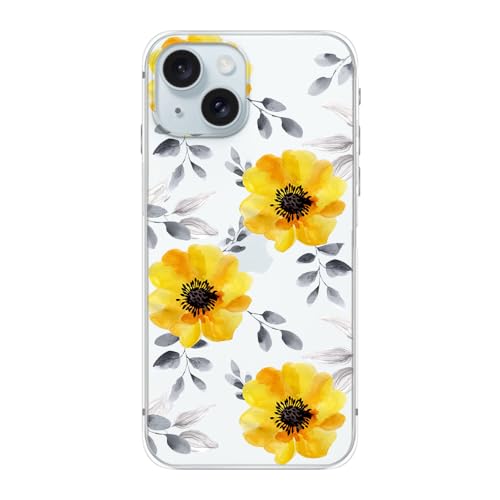 Blingy's Schutzhülle für iPhone 15 Plus, süßes Sonnenblumen-Stil, Blumenmuster, künstlerisches Design, transparent, weiches TPU, 17 cm (6,7 Zoll), klare Sonnenblume) von Blingy's