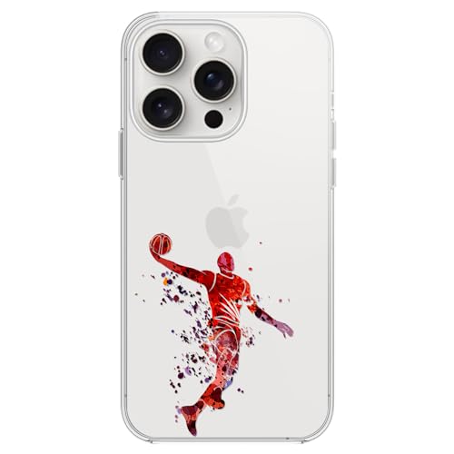 Blingy's Schutzhülle für iPhone 15 Pro, cooler künstlerischer Basketball-Stil, lustiges Sport-Design, transparent, weiches TPU, transparent, 15,5 cm (6,1 Zoll), Basketball Dunk) von Blingy's