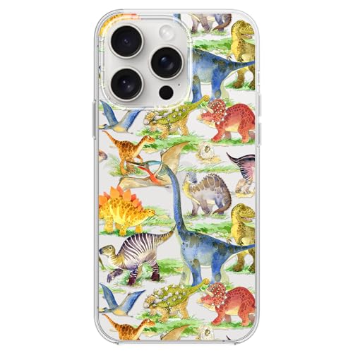 Blingy's Schutzhülle für iPhone 15 Pro, lustiger Dinosaurier-Stil, lustiges Cartoon-Tier-Design, transparent, weiches TPU, transparent, 6,1 Zoll (6,1 Zoll) (Dinosaurier-Design) von Blingy's